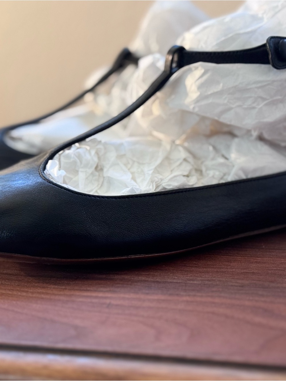 Vintage CHLOE Black Leather T‑Bar Ballet Flats